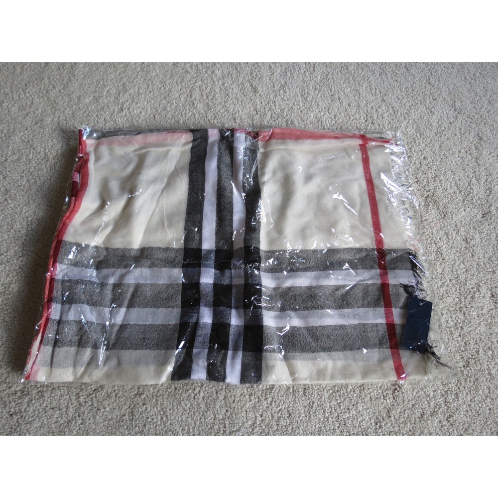 Black & White Silk Viscose Blend Striped Pashmina Shawl Wrap Beige Red 63600-4